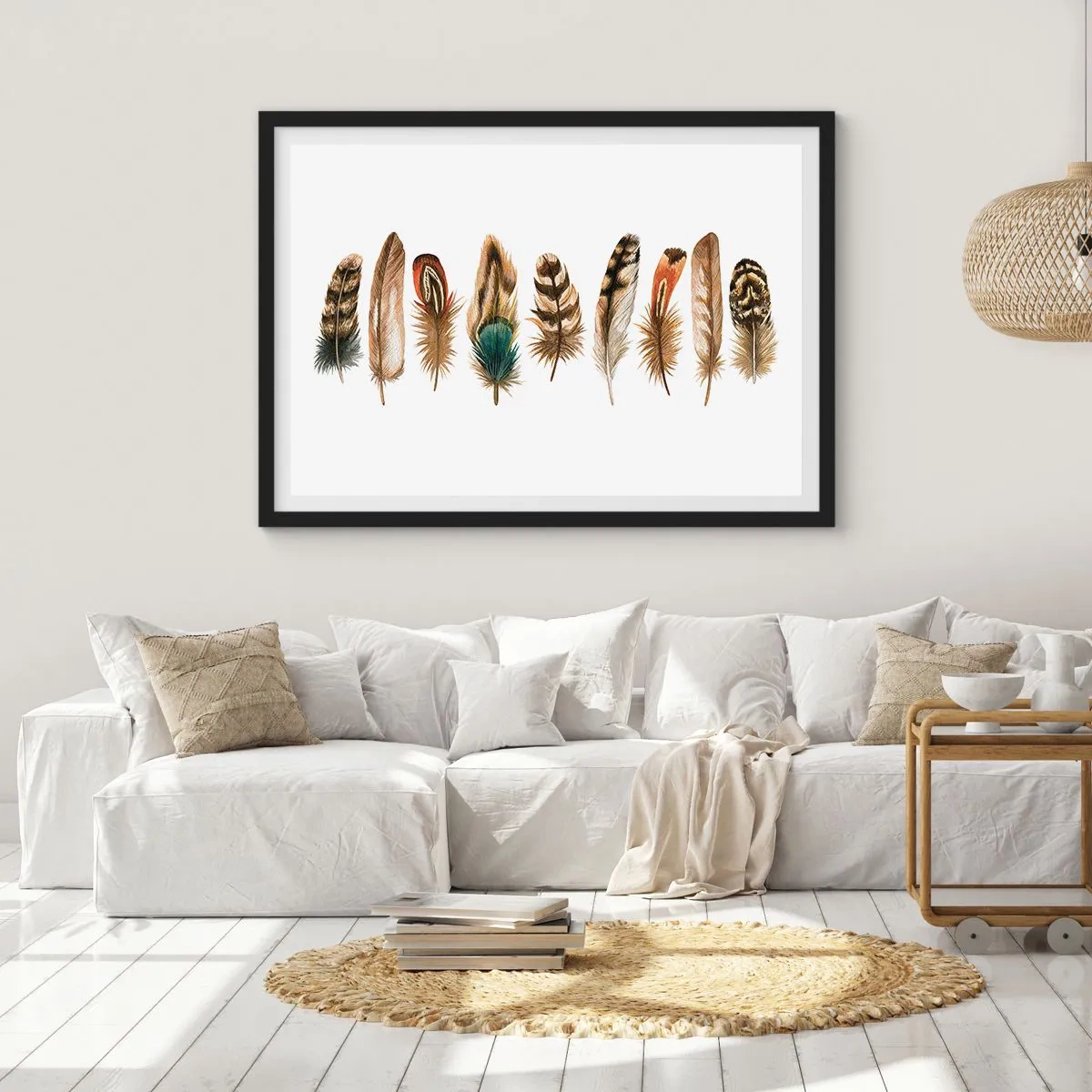 Plakat i sort ramme - Variation med fjer - 70x50 cm