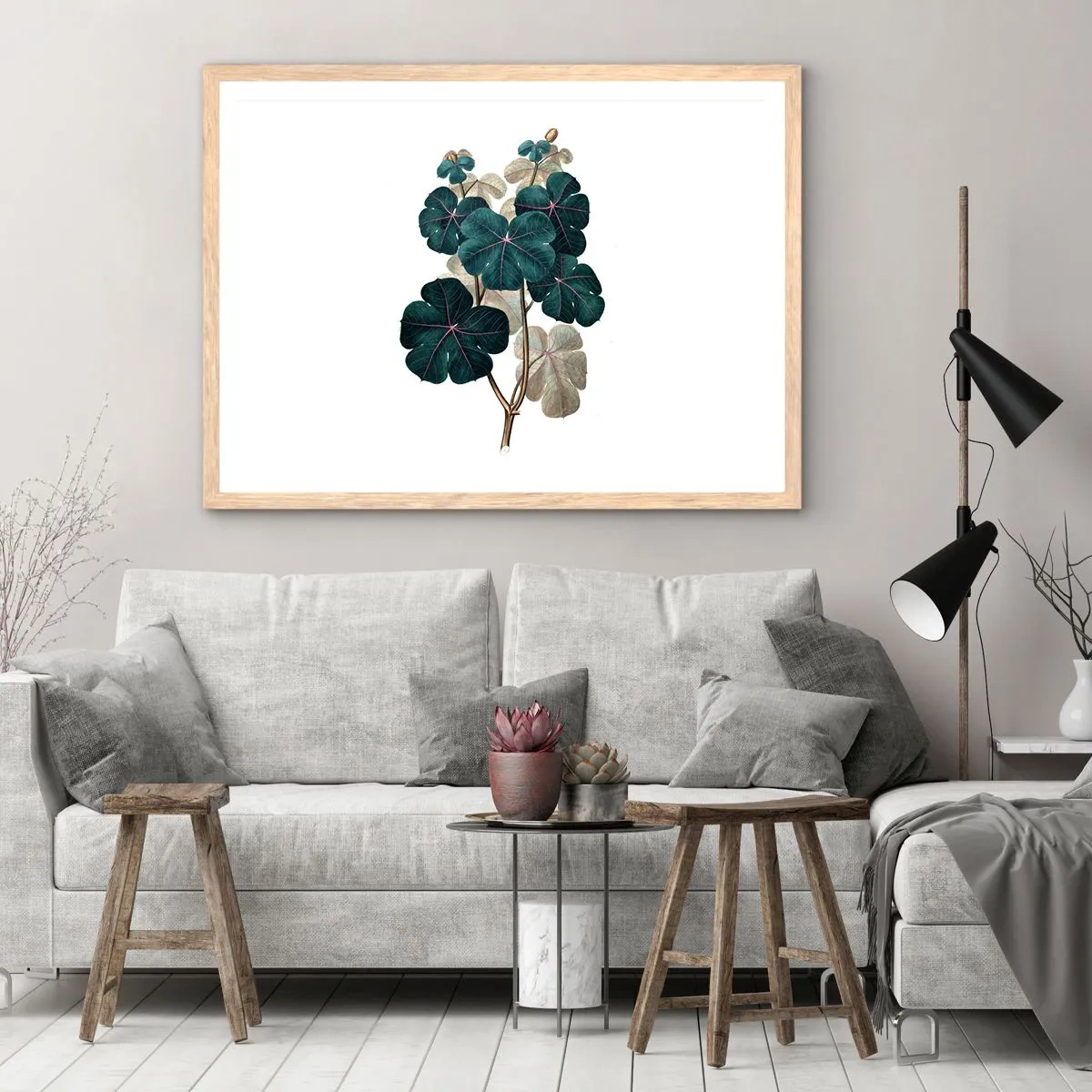 Plakat i ramme af lyst egetræ - Fra et gammelt herbarium - 100x70 cm