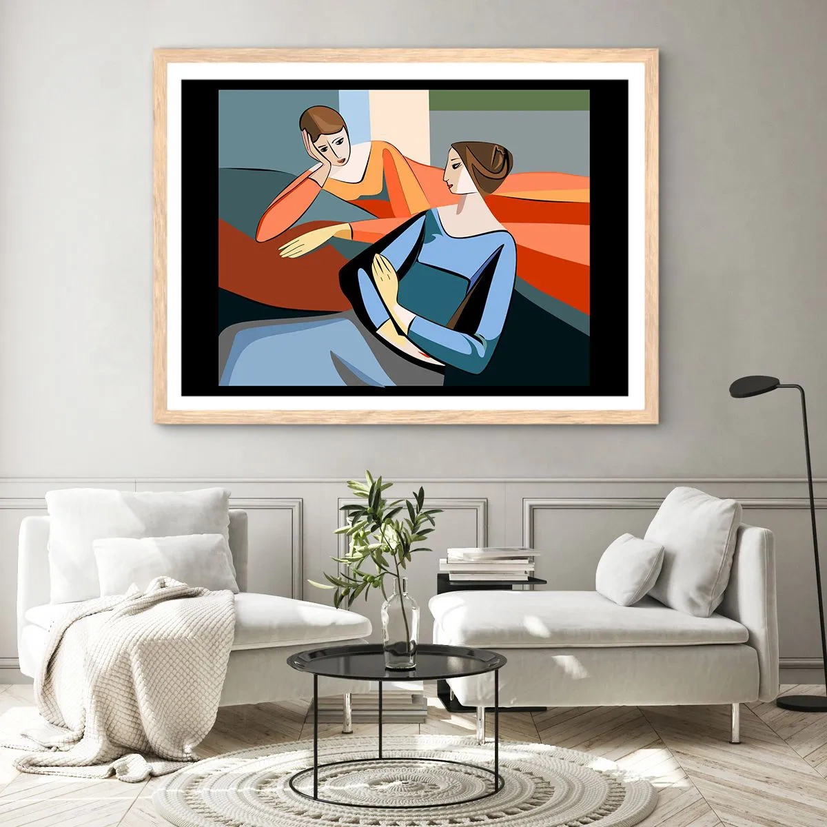 Plakat i ramme af lyst egetræ - Et øjeblik af fortrolighed - 70x50 cm