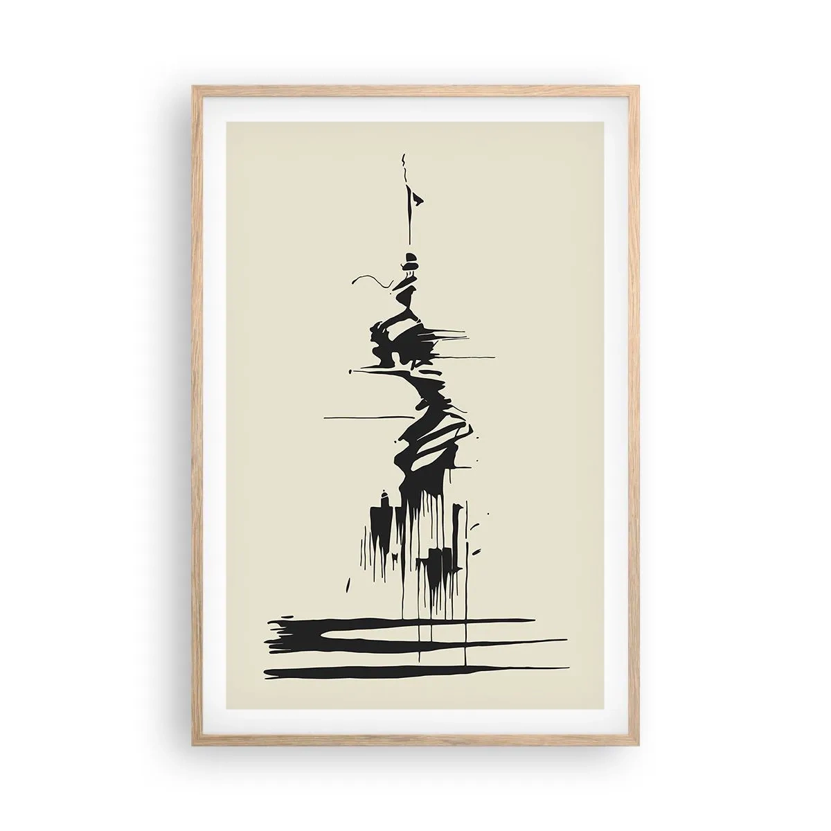 Plakat i ramme af lyst egetræ - Skyndsom abstraktion - 61x91 cm