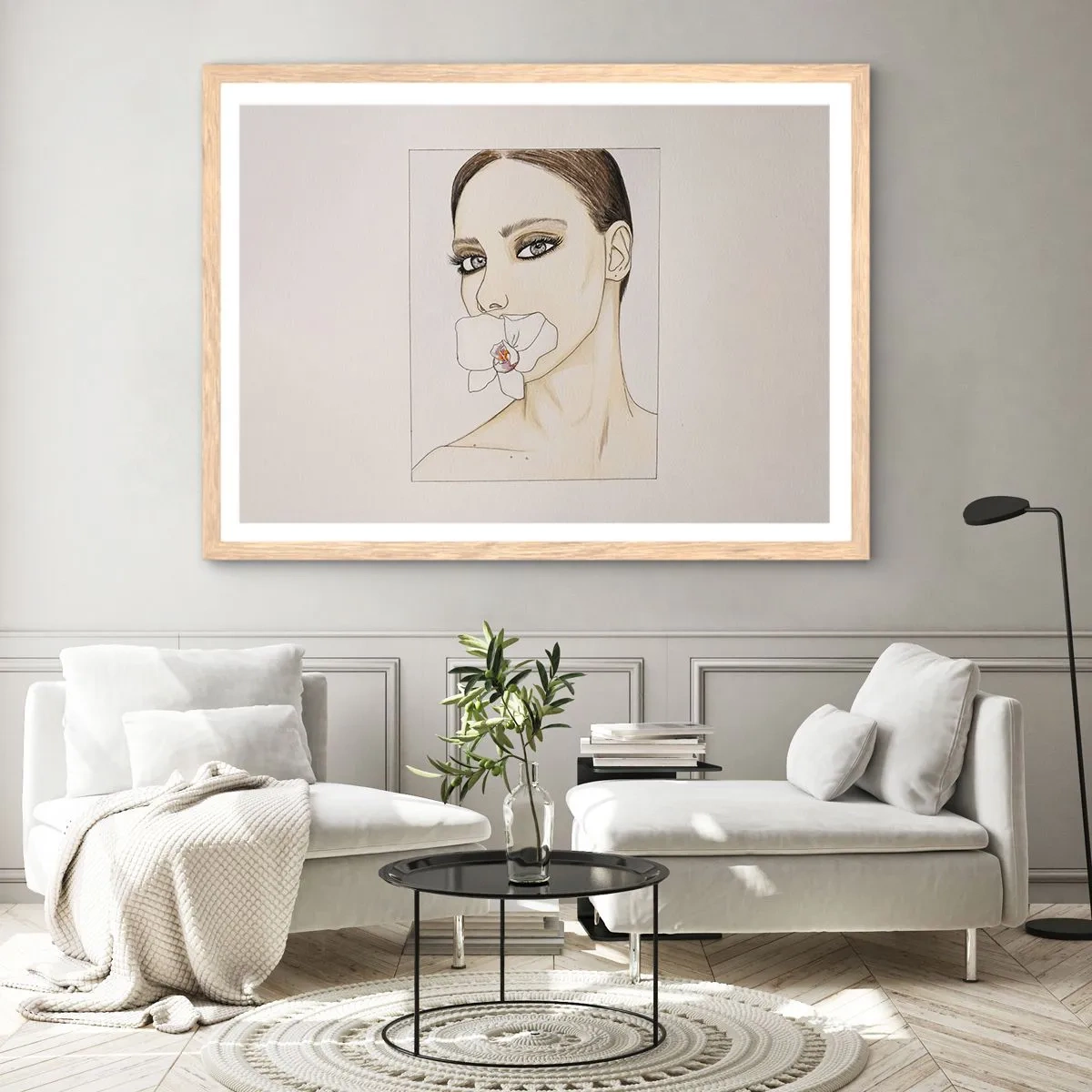 Plakat i ramme af lyst egetræ - Et symbol på elegance og skønhed - 100x70 cm