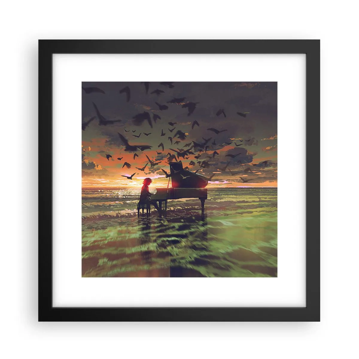 Plakat i sort ramme - Koncert for klaver og bølger - 30x30 cm