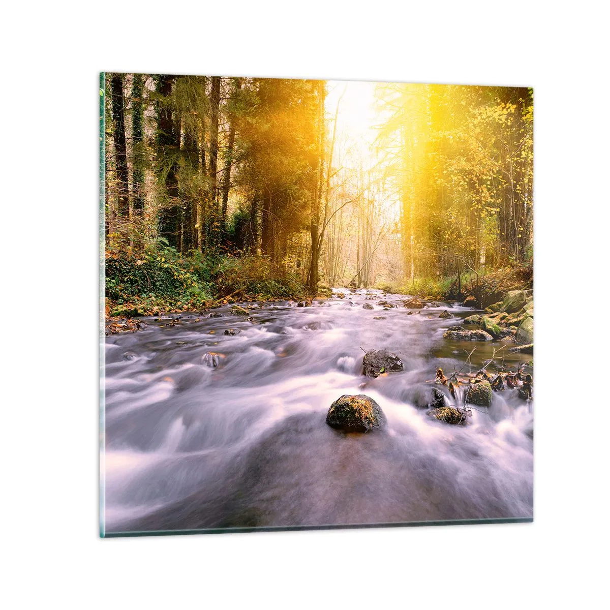 Billede på glas - Malachit i sølv- og guldfatning - 60x60 cm