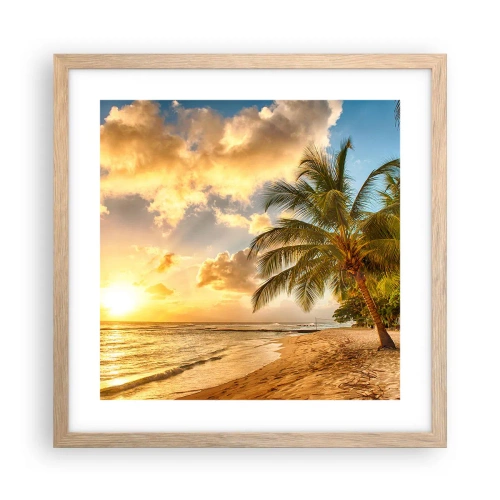 Plakat i ramme af lyst egetræ - Evig sommer, altid en ferie - 40x40 cm