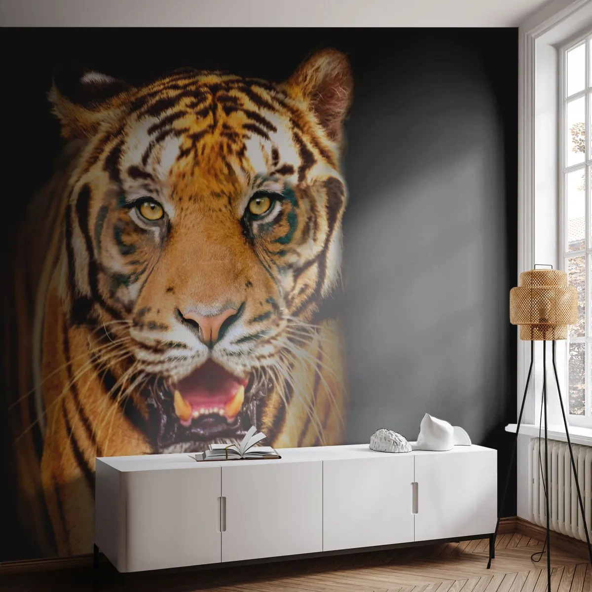 Fototapet Premium Sand - Vild i hjertet - Dyr, Tiger, Predator - 300x210 cm