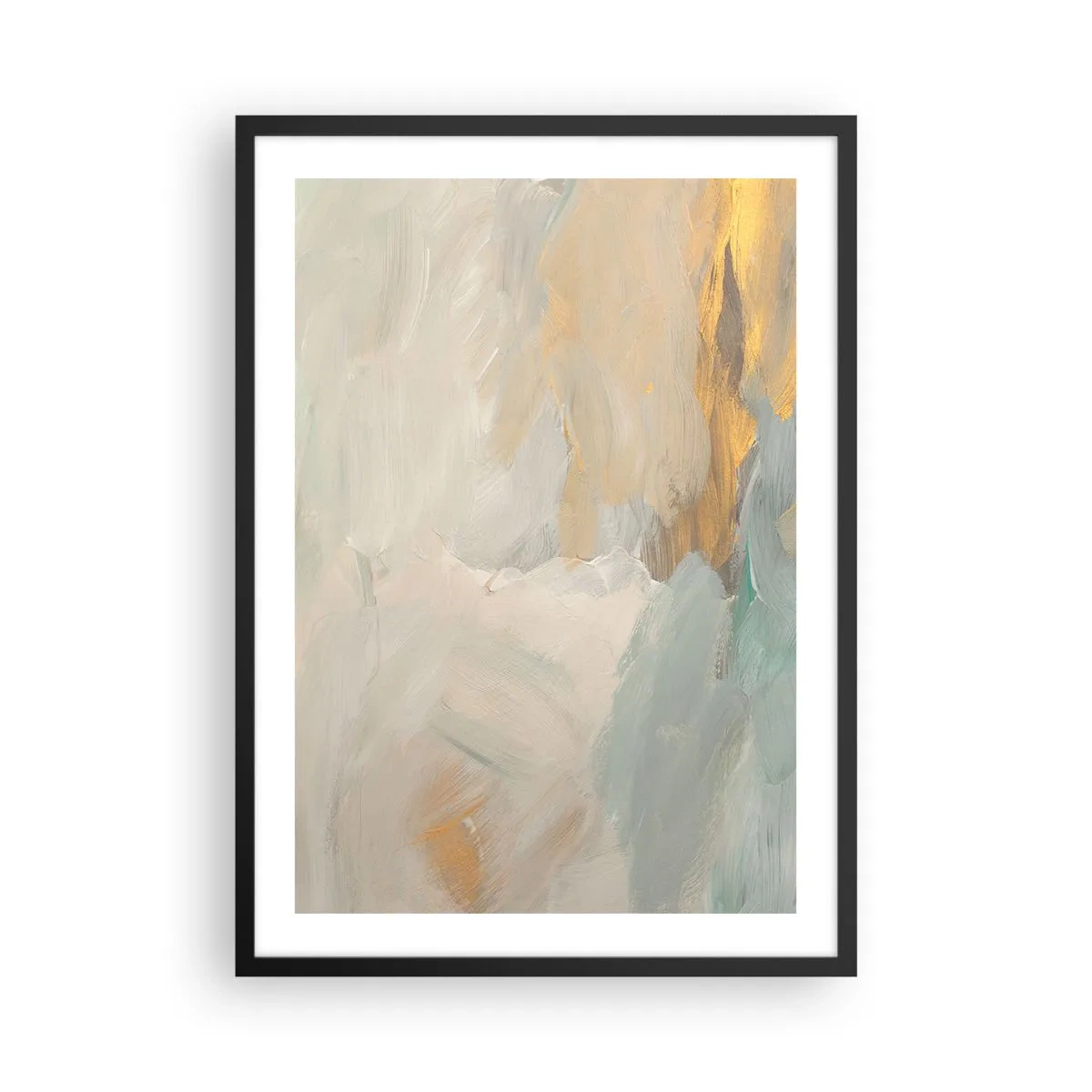 Plakat i sort ramme - Abstrakt malerikomposition i pastelfarver - 50x70cm - Abstraktion - blidhedens land - Moderne vægdekoration til stue og soveværelse ARTTOR