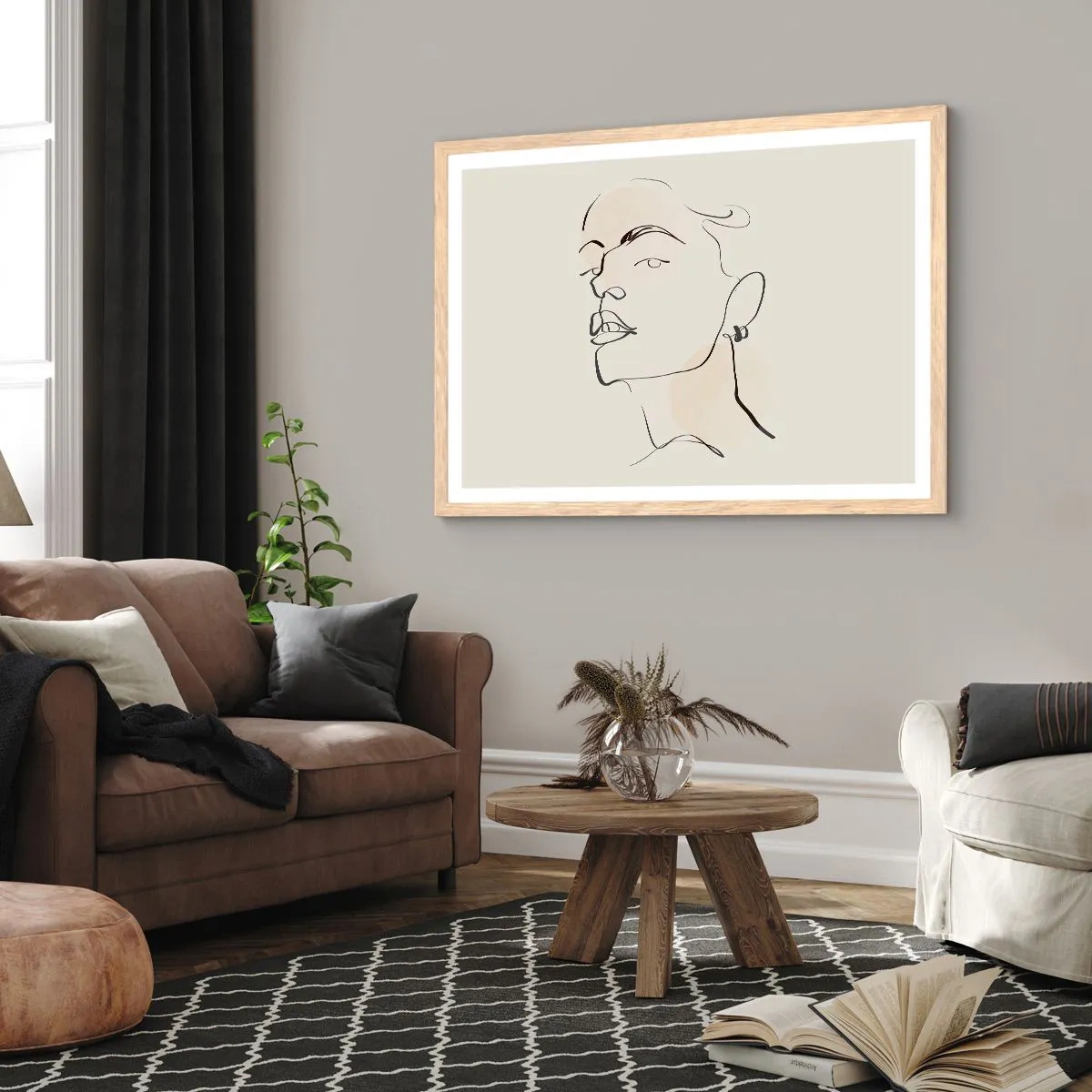 Plakat i ramme af lyst egetræ - Et stolt blik - 70x50 cm