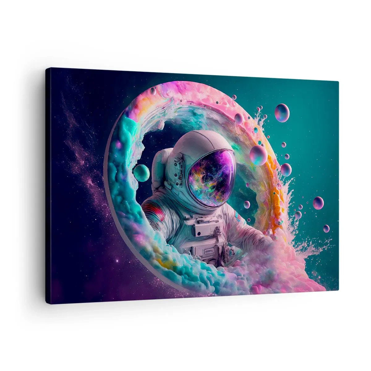 Lærredstryk - Billede på lærred - Astronaut i en farverig kosmisk aura - 70x50cm - Stjerneport - Moderne vægdekoration til stue og soveværelse ARTTOR