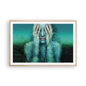 Plakat i ramme af lyst egetræ - Nedsænket i blåt - 91x61 cm