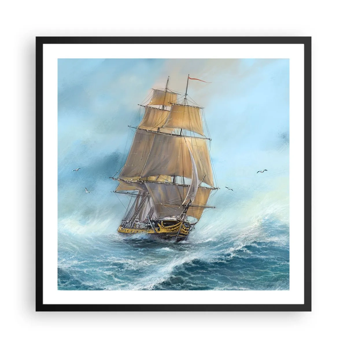 Plakat i sort ramme - Bølgende gennem bølgerne - 60x60 cm