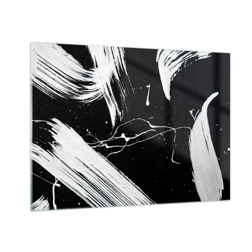 Billede på glas - Hvide penselstrøg på en sort baggrund - 70x50cm - Bryder mørket - Moderne vægdekoration til stue og soveværelse ARTTOR