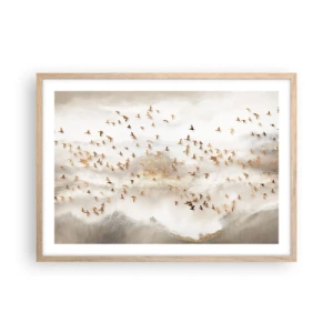 Plakat i ramme af lyst egetræ - Det er på tide... - 70x50 cm