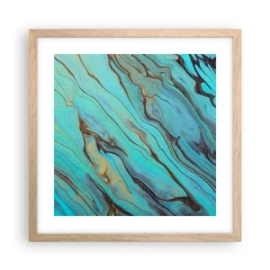 Plakat i ramme af lyst egetræ - Turkis tidevand - 40x40 cm