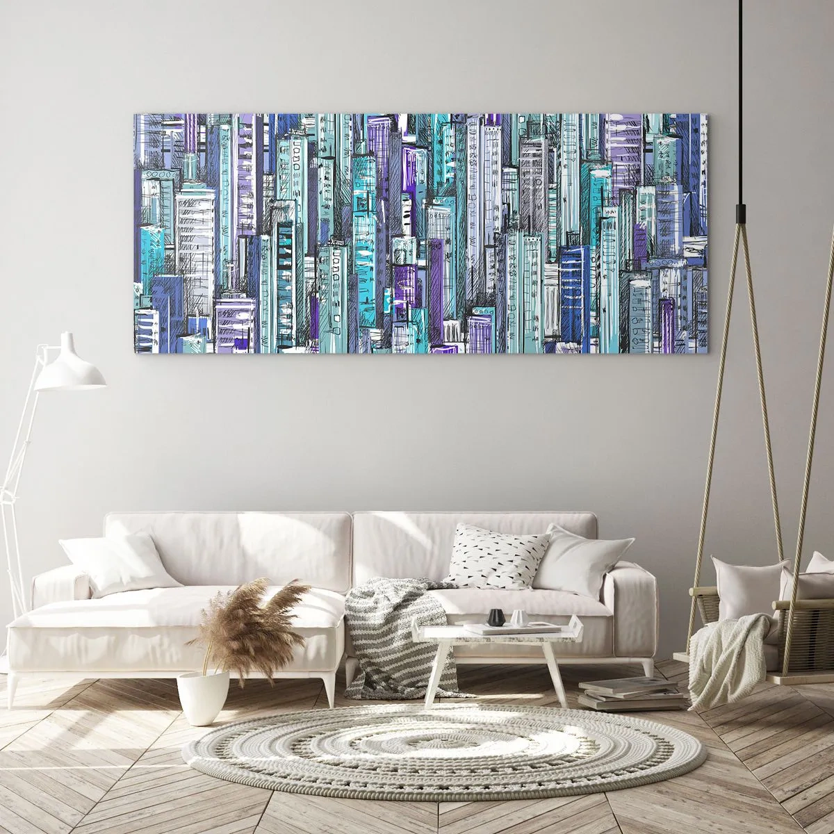 Billede på glas - Blå fra himlen - 140x50 cm