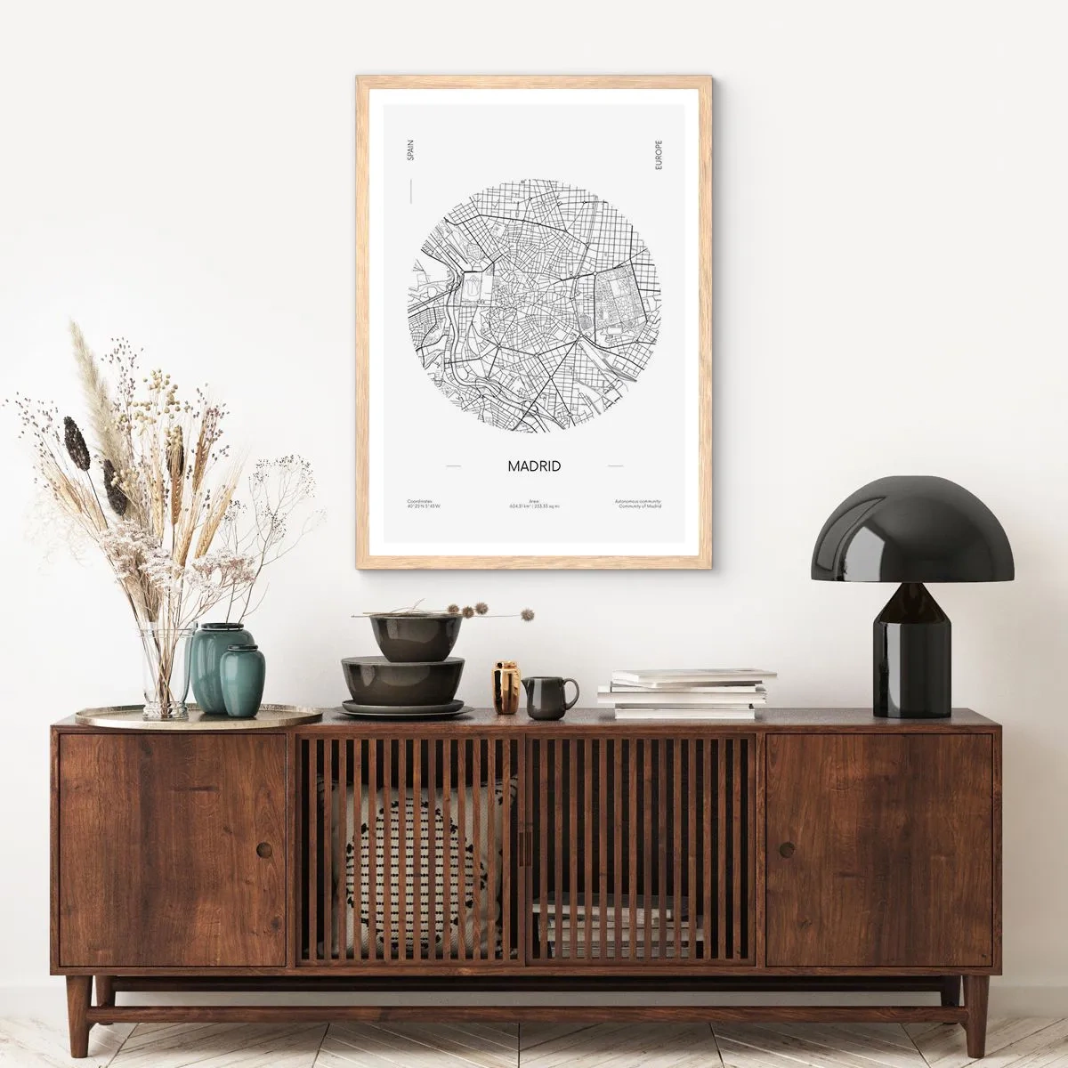 Plakat i ramme af lyst egetræ - Madrids anatomi - 70x100 cm