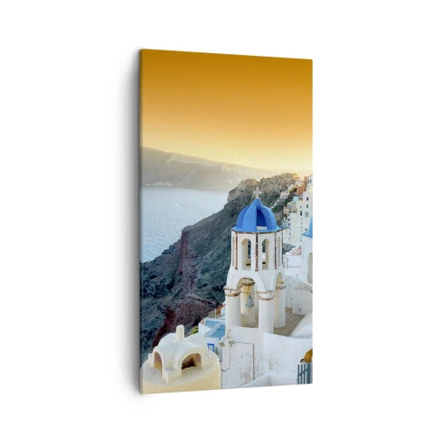 Lærredstryk - Billede på lærred - Santorini - omfavnet af klipperne - 45x80 cm