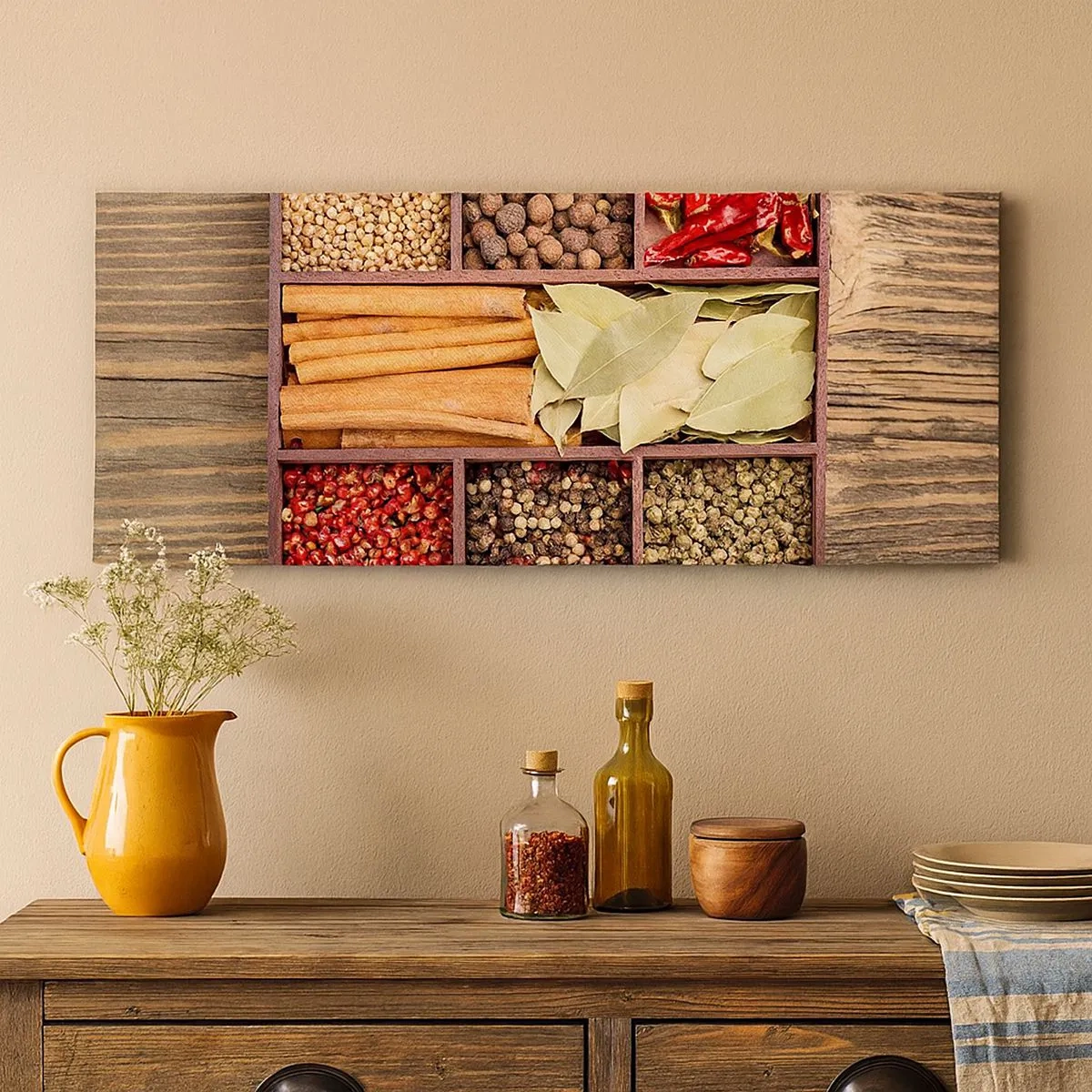 Lærredstryk - Billede på lærred - Orden af former, duftbuket af aromaer - 100x40 cm