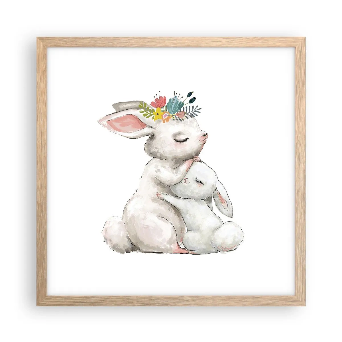 Plakat i ramme af lyst egetræ - Der er intet sted som hos mor - 40x40 cm