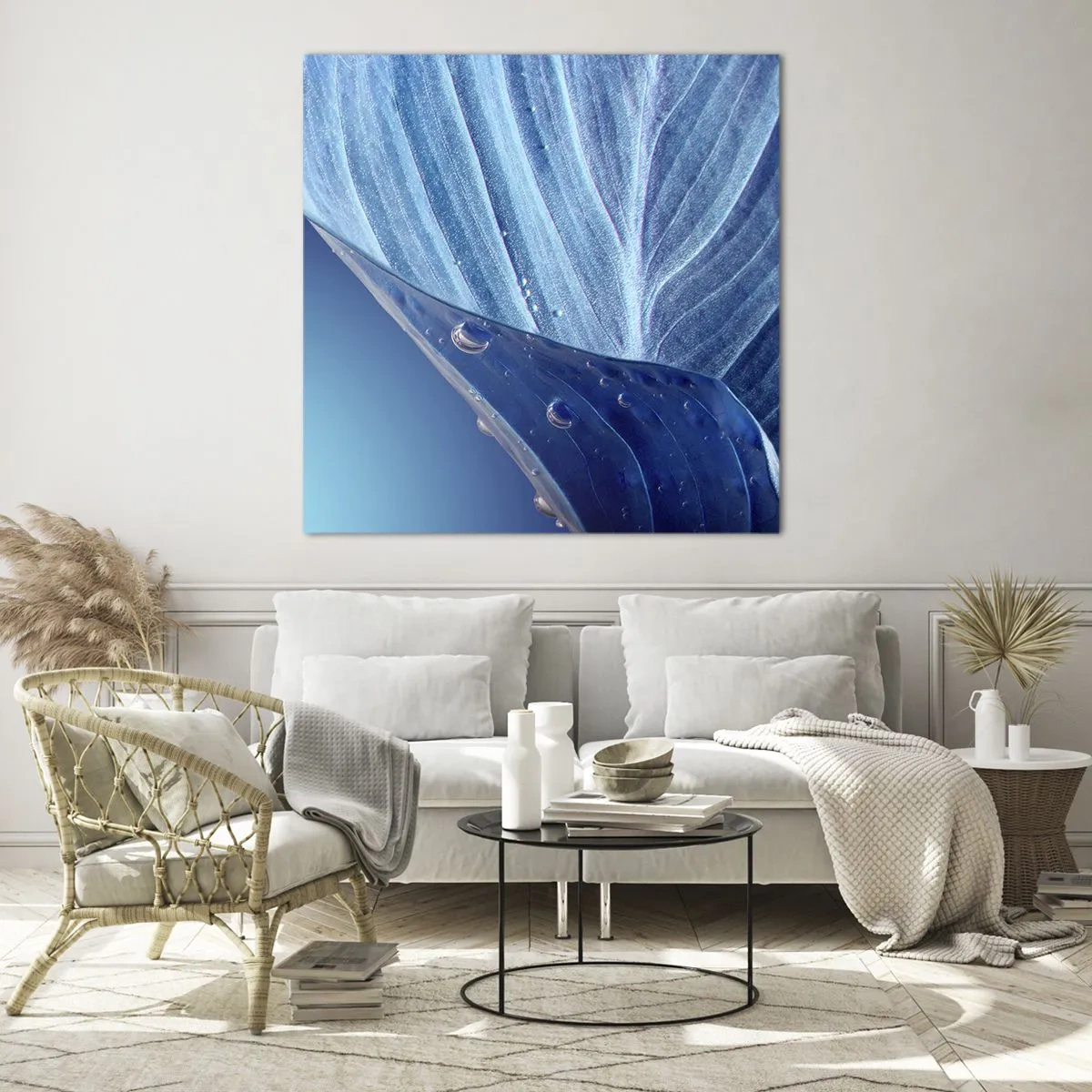 Billede på glas - Skjulte dråber af blåt - 70x70 cm