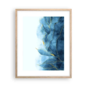 Plakat i ramme af lyst egetræ - Blå i guld - 40x50 cm