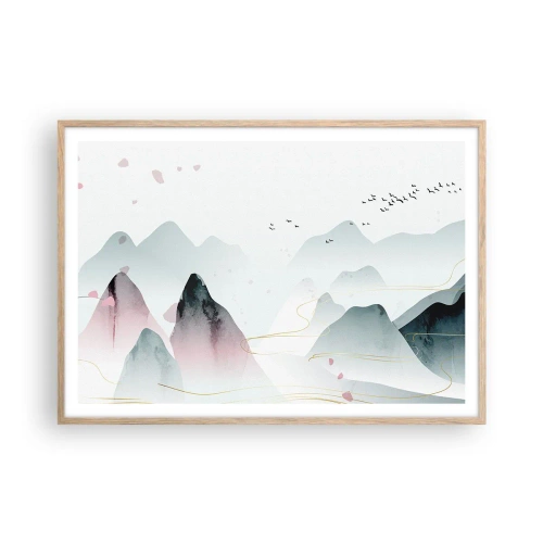 Plakat i ramme af lyst egetræ - Over toppene - 100x70 cm