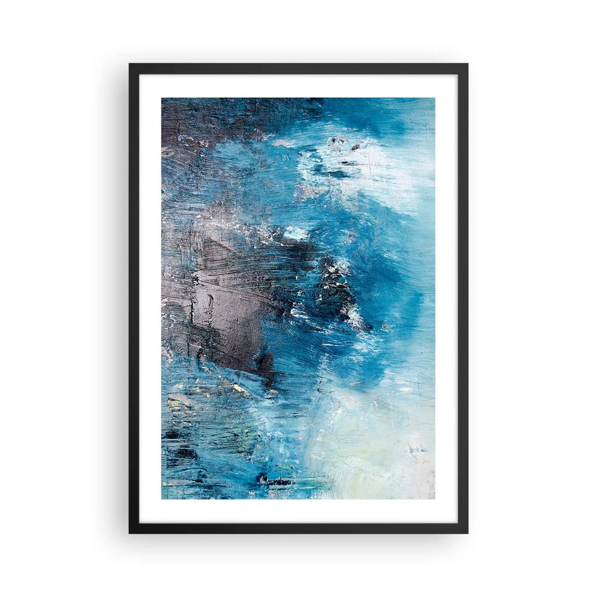 Plakat i sort ramme - Abstrakt komposition i blå nuancer - 50x70cm - Blå rapsodi - Moderne vægdekoration til stue og soveværelse ARTTOR