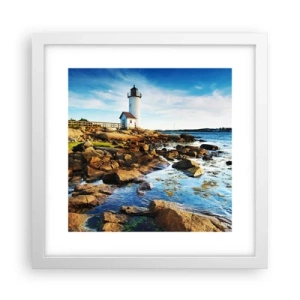 Plakat i hvid ramme - Vend tilbage med glæde, jeg ser frem til - 30x30 cm