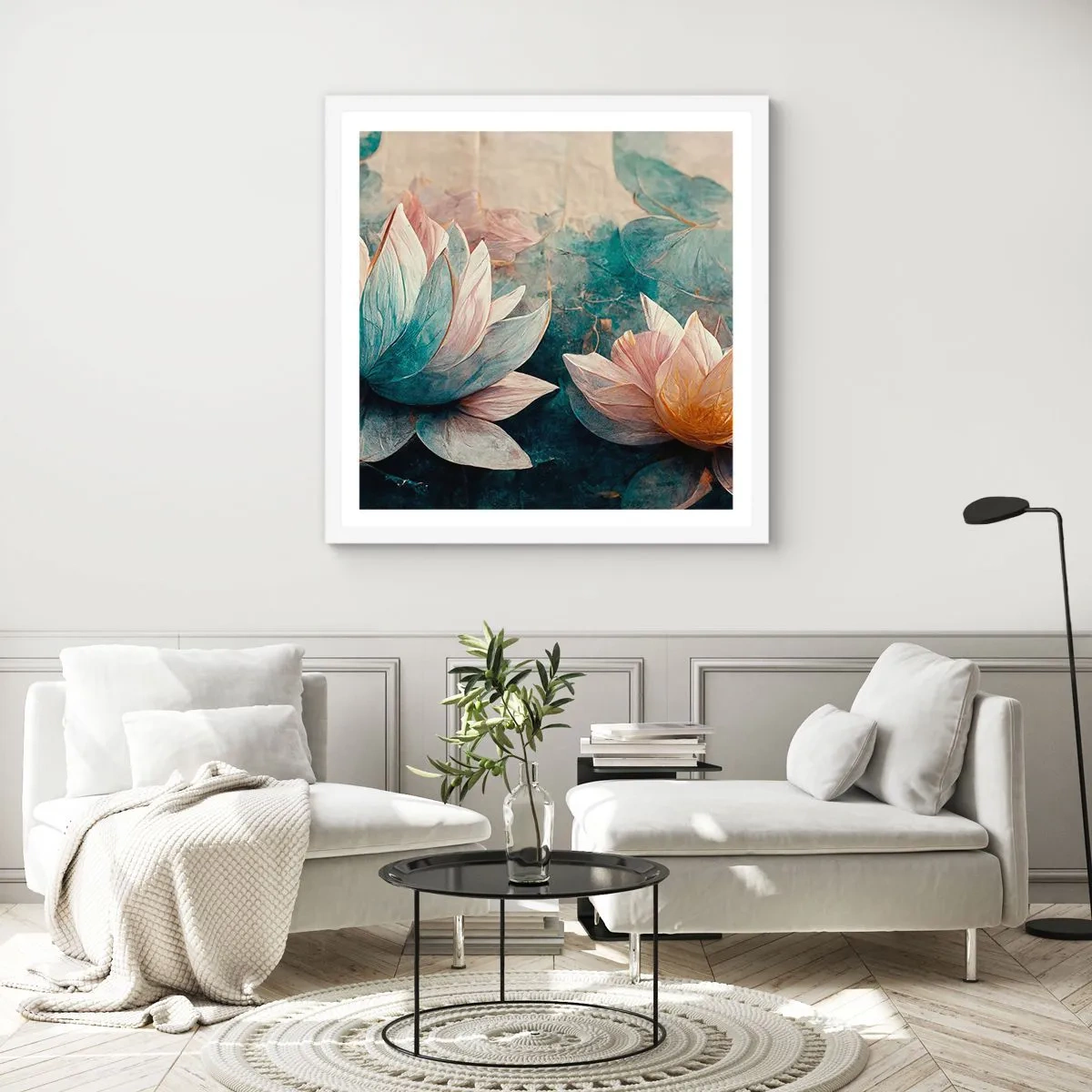 Plakat i hvid ramme - Søens stjerner - 40x40 cm