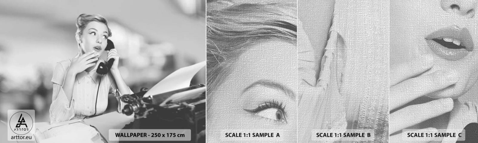 Prøve Fototapet Premium Canvas - Hej, vi er i 1950'erne. - Årgang, Sort og hvid, Retro - 100x30 cm