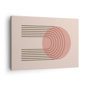 Lærredstryk - Billede på lærred - Abstrakt motiv med lyserød cirkel og linjer - 70x50cm - Uimodståelig tiltrækningskraft - Moderne vægdekoration til stue og soveværelse ARTTOR