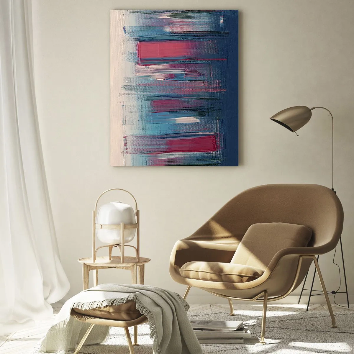 Billede på glas - Lodret komposition i blåt og rødt - 50x70 cm