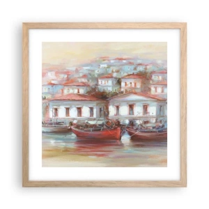 Plakat i ramme af lyst egetræ - Lykkelig by - 40x40 cm