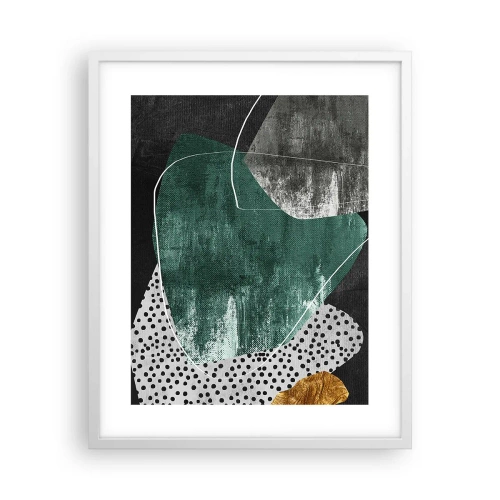 Plakat i hvid ramme - Farverig abstraktion med en guldflager - 40x50 cm