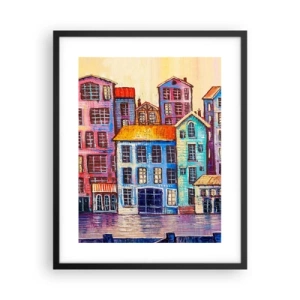 Plakat i sort ramme - En by som et eventyr - 40x50 cm