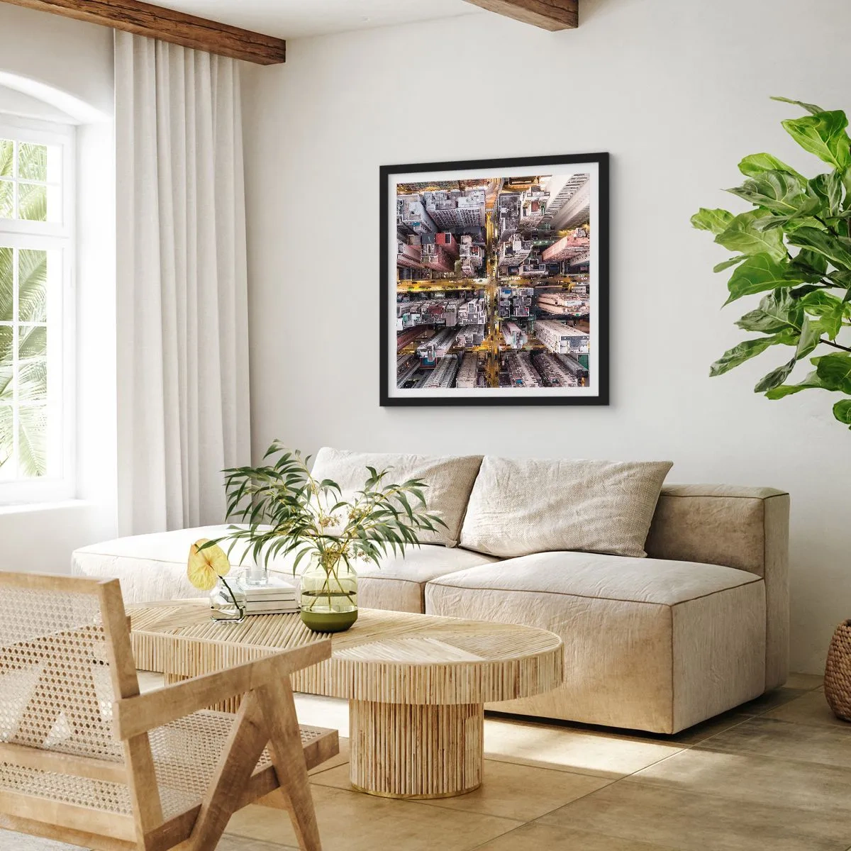 Plakat i sort ramme - Hilsner fra Hong Kong - 50x50 cm
