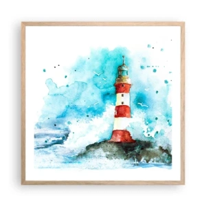 Plakat i ramme af lyst egetræ - Elementernes enhed - 60x60 cm