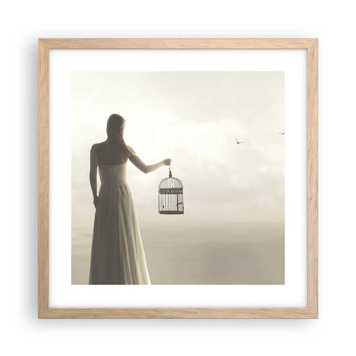 Plakat i ramme af lyst egetræ - Vær fri - 40x40 cm