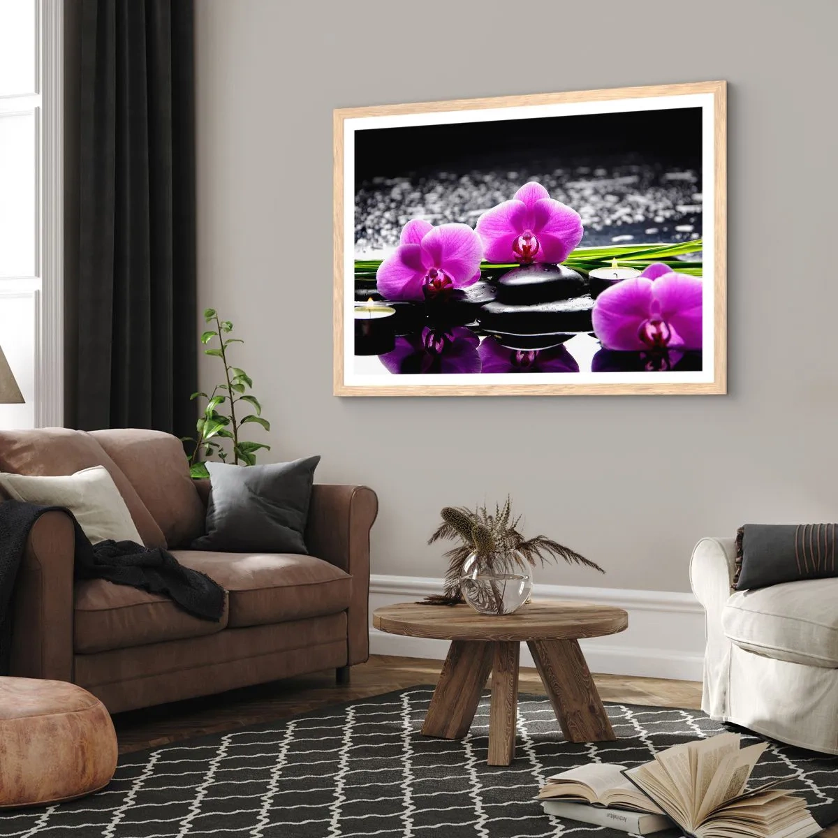 Plakat i ramme af lyst egetræ - Drukne i fred og ro - 70x50 cm
