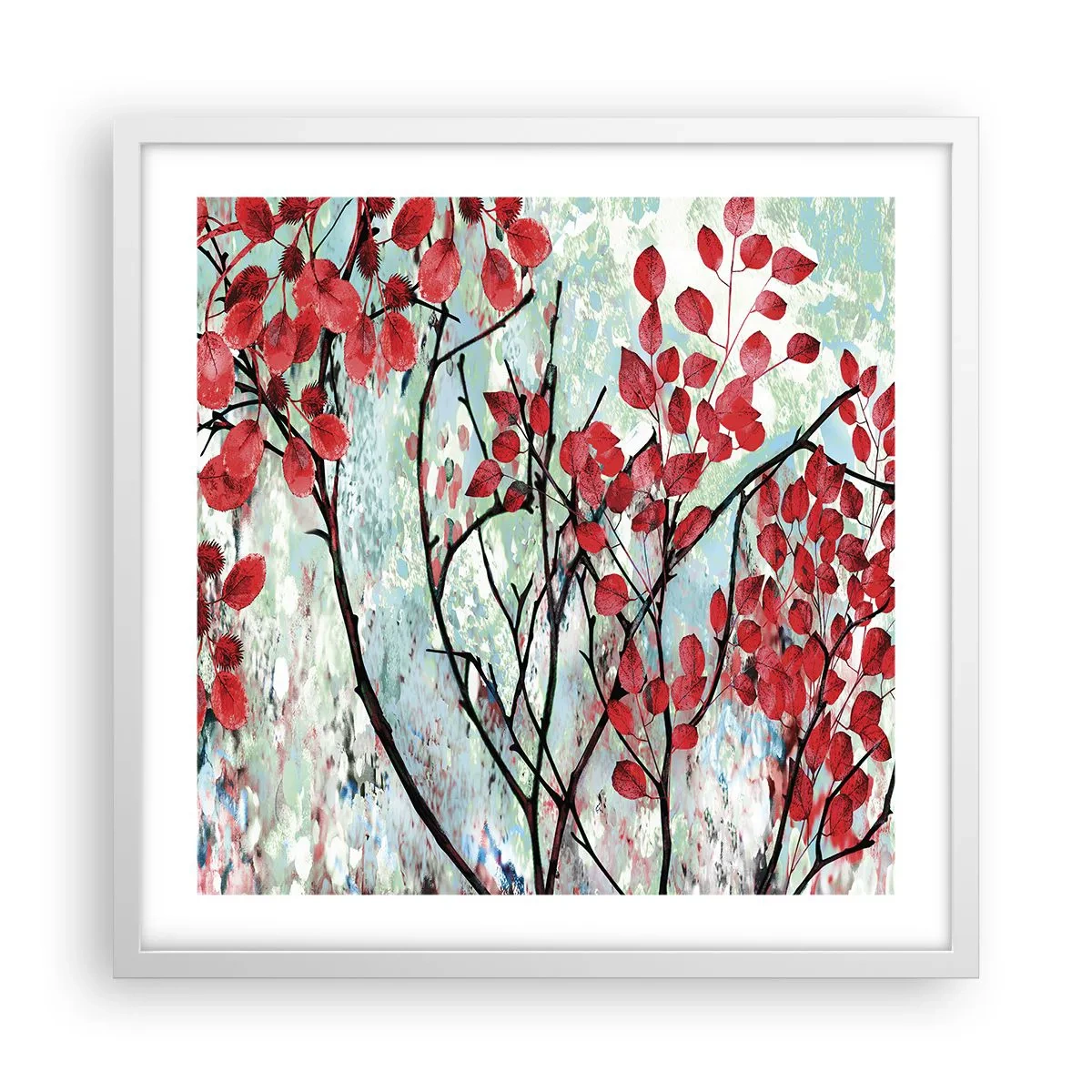 Plakat i hvid ramme - Træ i skarlagenrødt - 50x50 cm