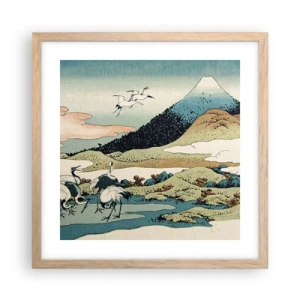 Plakat i ramme af lyst egetræ - I japansk ånd - 40x40 cm
