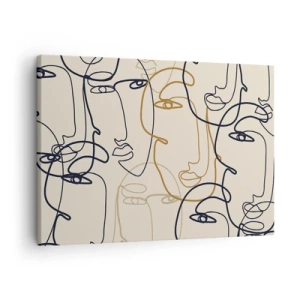 Lærredstryk - Billede på lærred - Minimalistiske stregtegninger med ansigter på en lys baggrund - 70x50cm - Portræt ganget med hinanden - Moderne vægdekoration til stue og soveværelse ARTTOR
