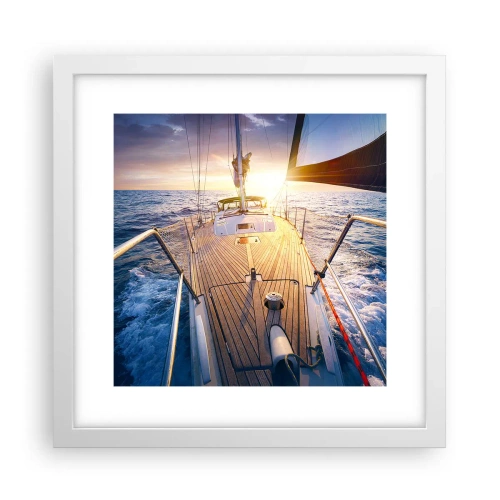 Plakat i hvid ramme - Løber på bølgerne - 30x30 cm