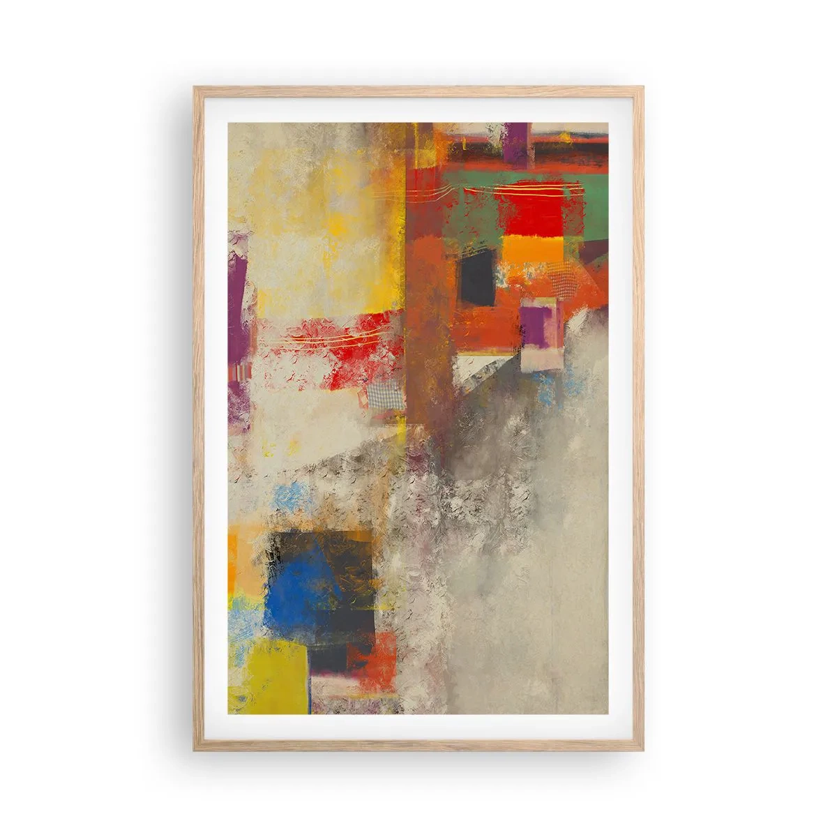 Plakat i ramme af lyst egetræ - Geometri af farver - 61x91 cm