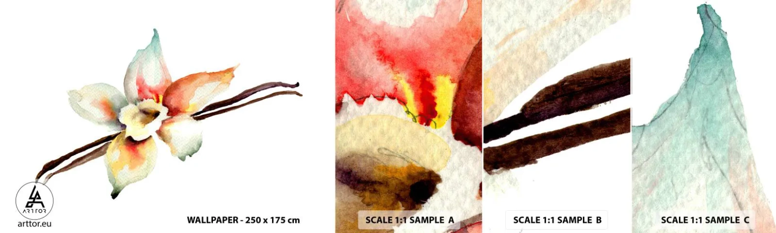 Prøve Fototapet Selvklæbende Deluxe Sticker - Stænket med malingens sødme - Vanilje blomst, Blomst, Vaniljestang - 100x30 cm