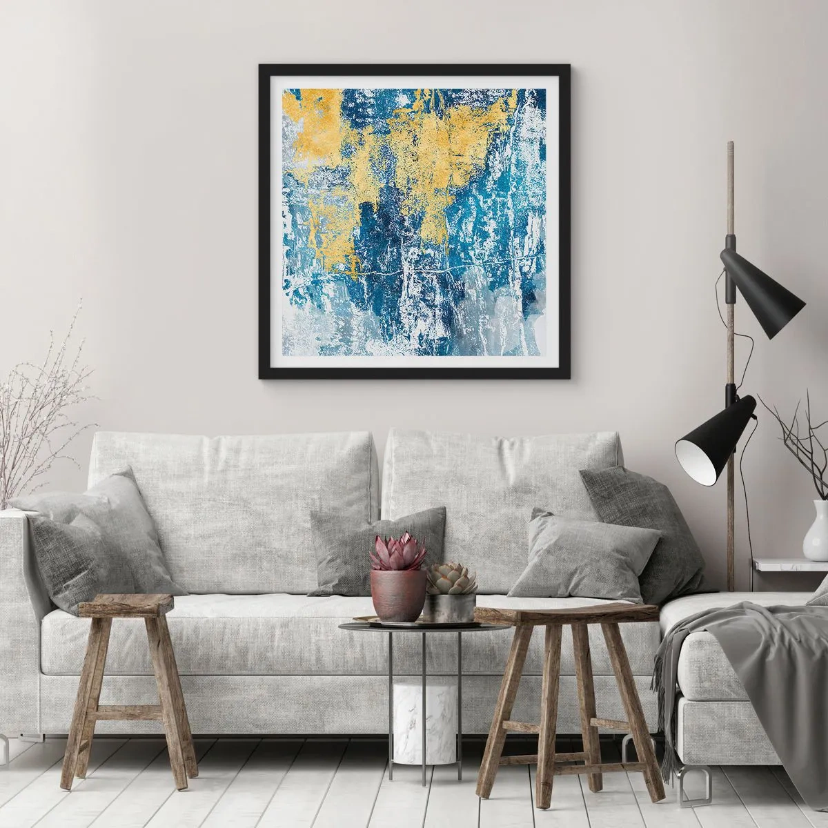 Plakat i sort ramme - En fredfyldt abstraktion - 40x40 cm