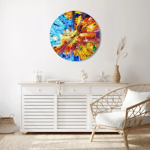 Vægur, Uret - En farverig abstraktion i mosaikstil fuld af energi - 30x30cm - In medias res - Moderne vægdekoration til stue, køkken og soveværelse ARTTOR