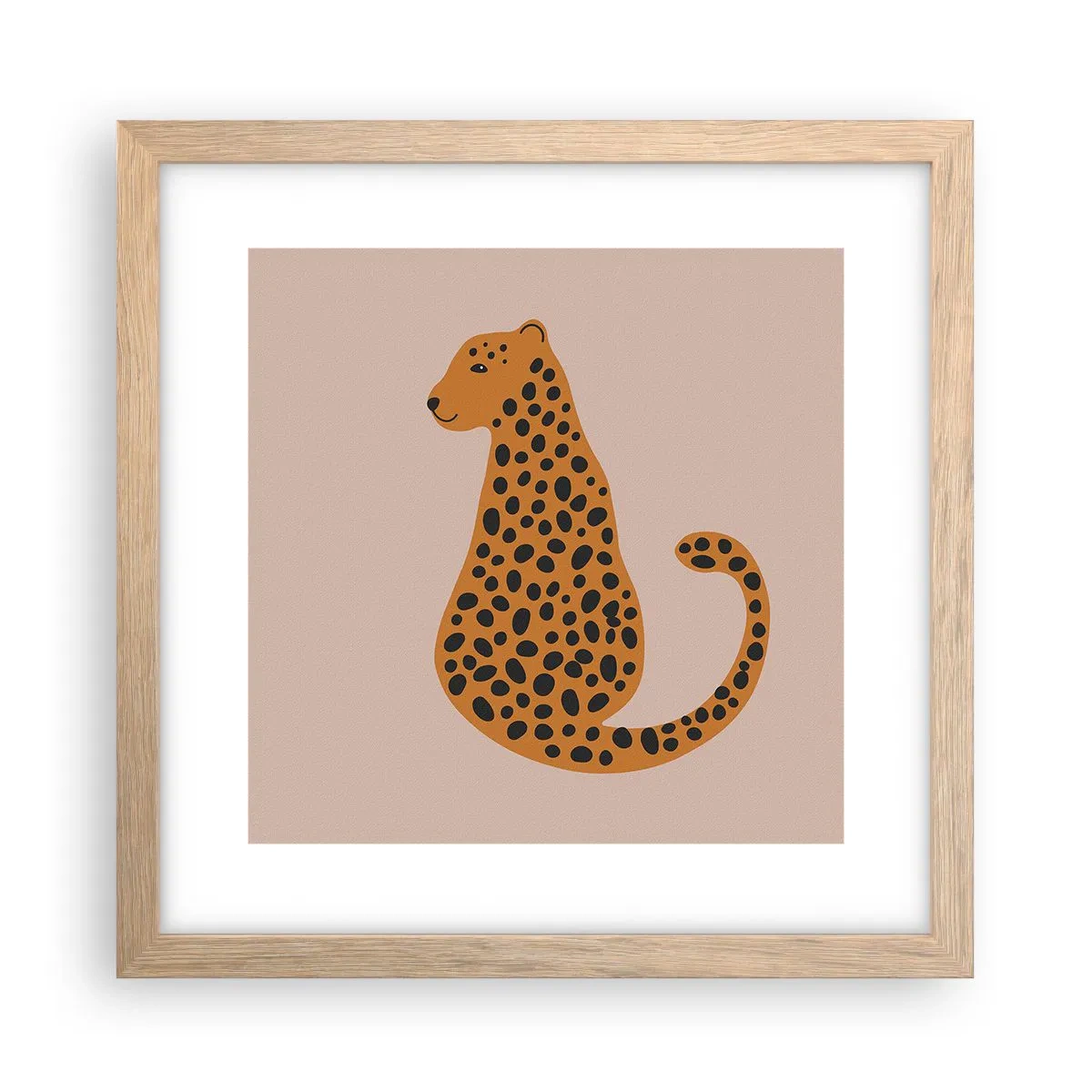 Plakat i ramme af lyst egetræ - Leopardprint er et moderigtigt mønster - 30x30 cm