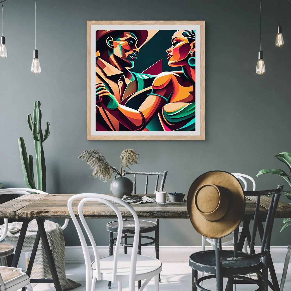 Plakat i ramme af lyst egetræ - I hjertets rytme - 40x40 cm