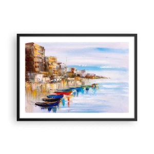 Plakat i sort ramme - Flerfarvet urban havn - 70x50 cm