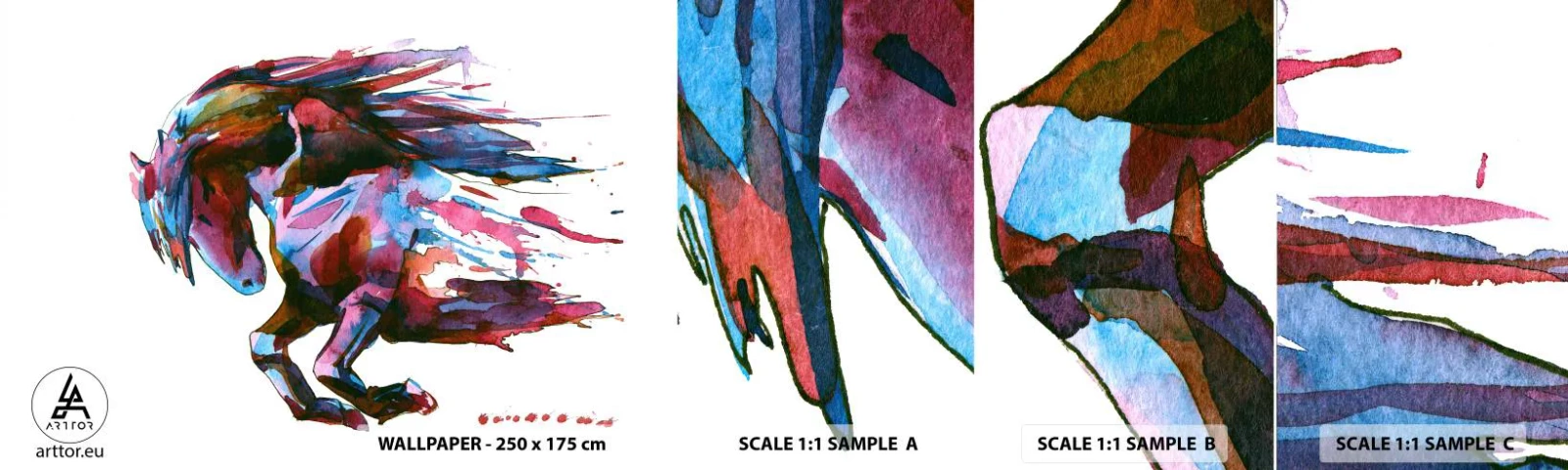 Prøve Fototapet Selvklæbende Deluxe Sticker - I henrykkelse - Dyr, Abstraktion, Hest - 100x30 cm